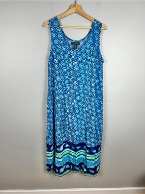 MANTLES Y2K Coastal Midi Beach Dress With Beading Large Blue Coastal Lightweight